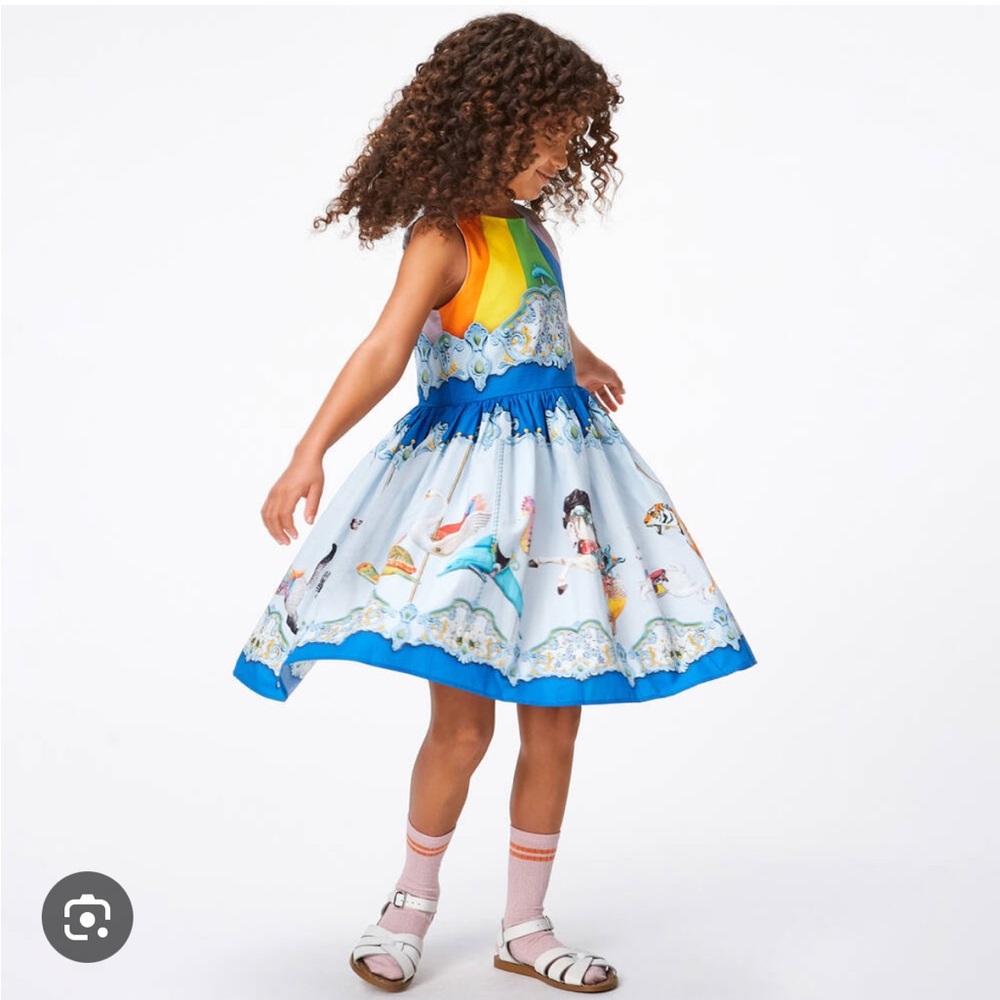 MOLO Sea Carousel Rainbow Sleeveless Dress 13-14 Yrs Organic Cotton Blue